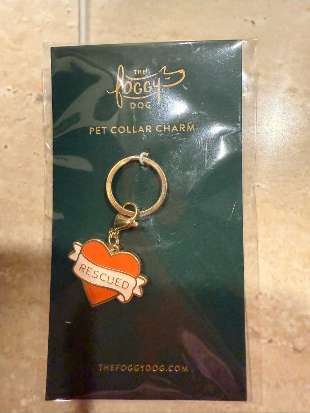 The Foggy Dog Orange Rescued Heart Pet Collar Charm